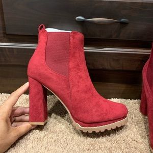 Red faux suede booties